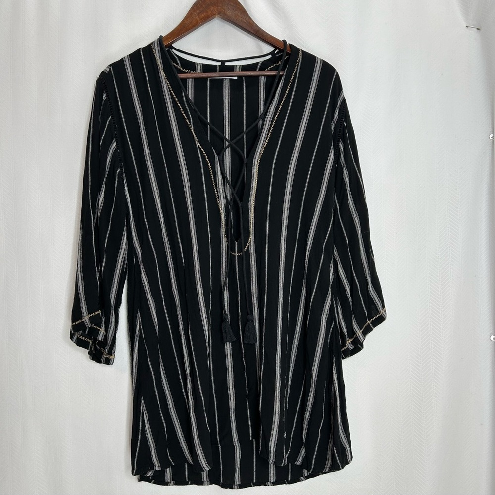 Evan Piccone tunic beach cover up size small black striped swim cover